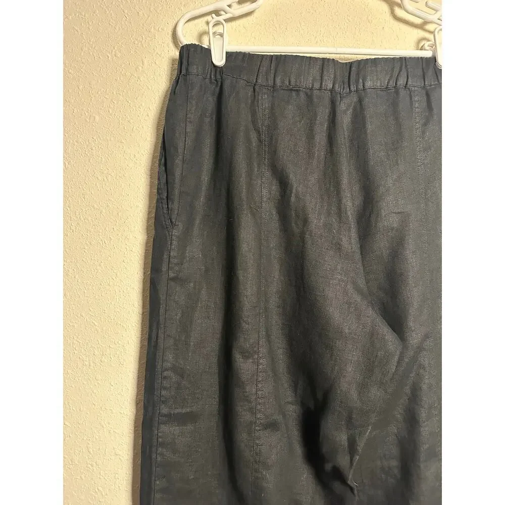 Zara 100% Linen Black high rise cropped pants with ties size large
